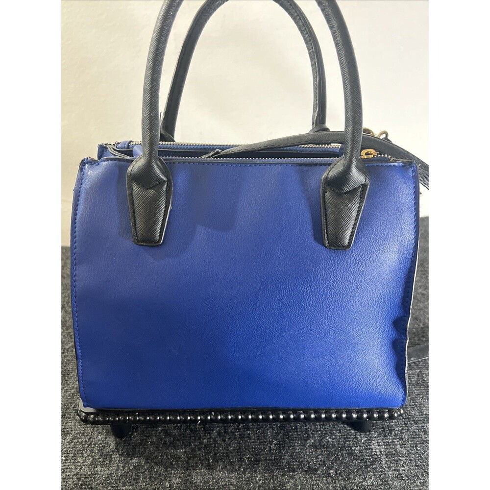 Christian Siriano Blue White Satchel Crossbody Bag Structured Top Handle - Picture 7 of 16